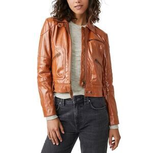 Free People Josie Jacket‎ Large Women's Brown Vegan Leather Moto NEW